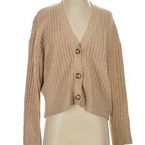 Zara Beige Ribbed Cardigan Sweater